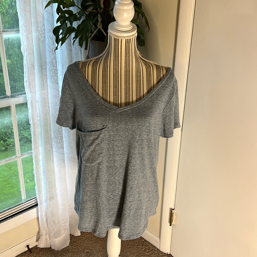 Grayish Blue Womens Short Sleeve V-Neck Shirt NWT